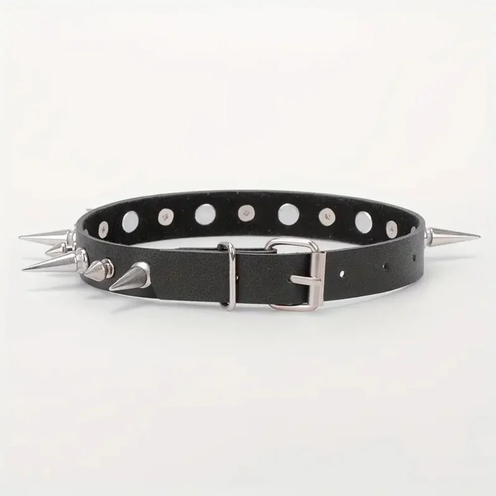Spike Choker Collar Neck Sexy Punk Bondage Leather Goth Rave Edgy Rock Scene Fun - Picture 4 of 5